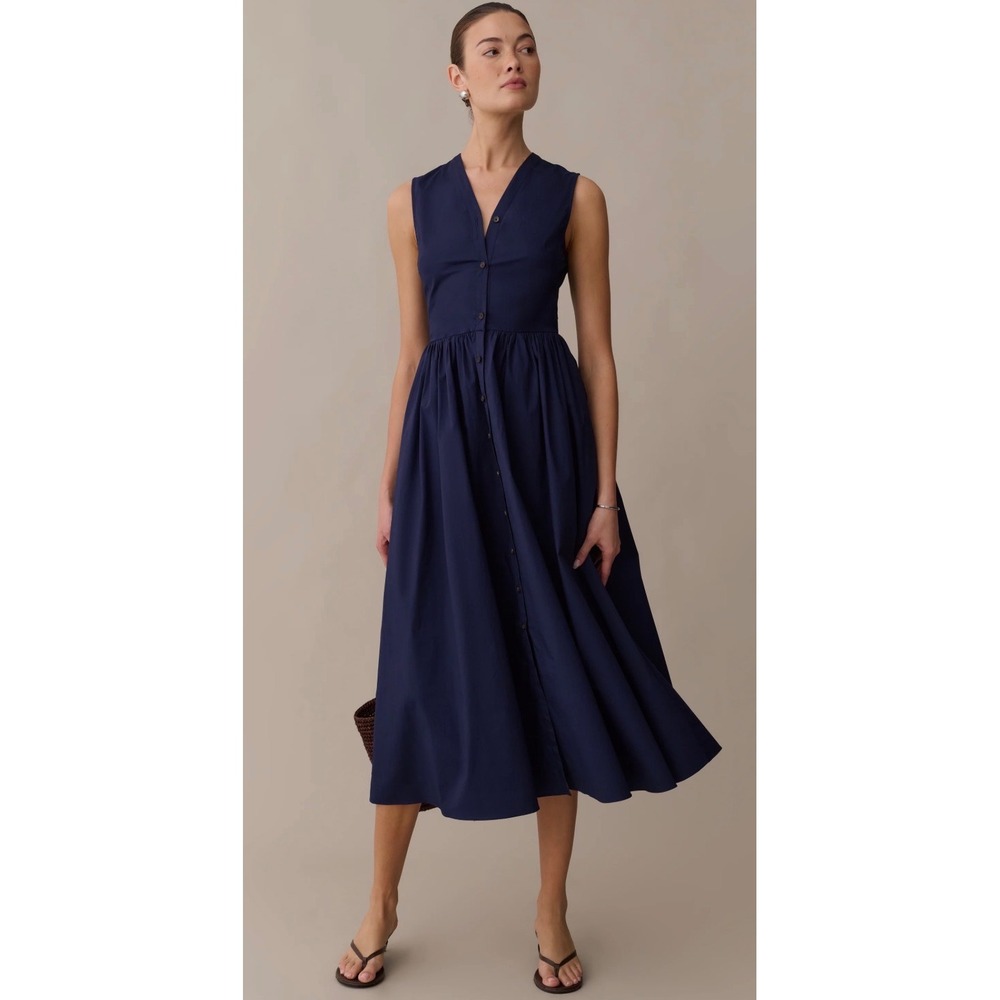 o.p.t One Pretty Time Navy Blue Sleeveless Button Down Midi Dress Small NEW